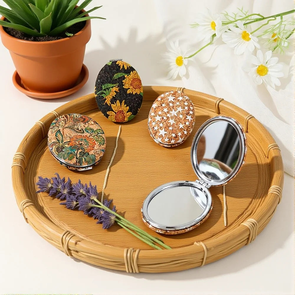 Cork Double-Sided Magnifying Compact Vanity Mirror | Foldable