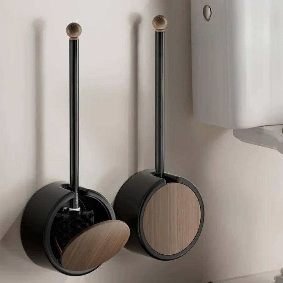 Wall Mounted Toilet Brush Without Punching Toilet Cleaning Detachable Wood Grain Toilet Long Handle Brush Bathroom Accessories Oasis Select