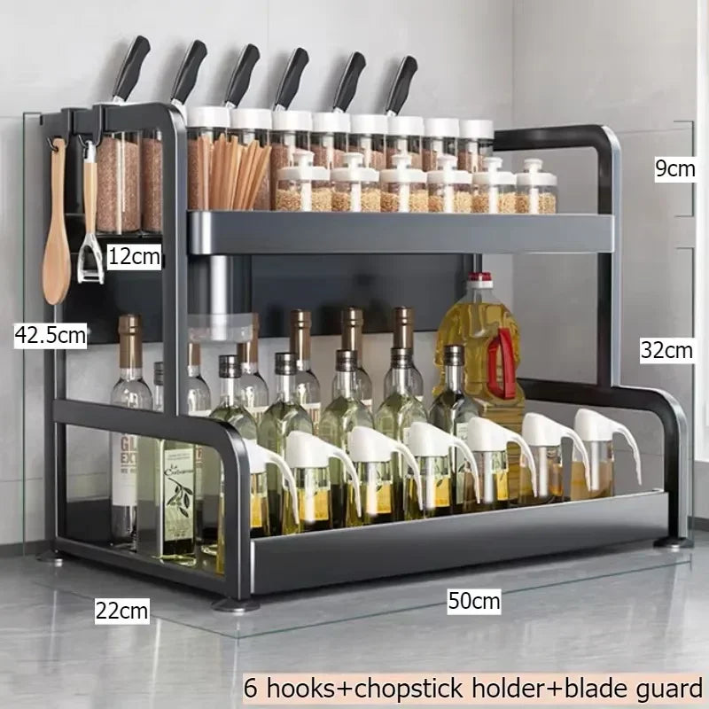 Multi-functional Household cutting board seasoning storage rack multi-layer knife holder chopstick cage kitchen countertop rack Oasis Select Double layer 50