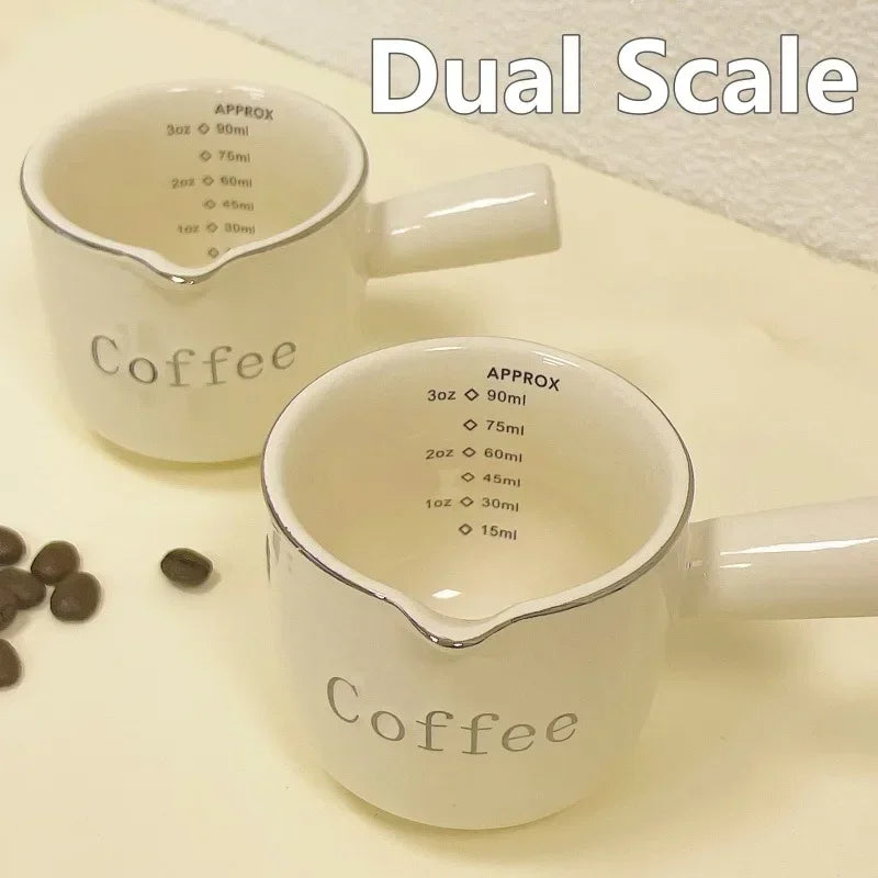 3oz/90ml Ceramic Measuring Cups with Duel Scale and Handle High Value Espresso Extraction Cup Transfer Cup Milk Jug Coffee Tool Oasis Select