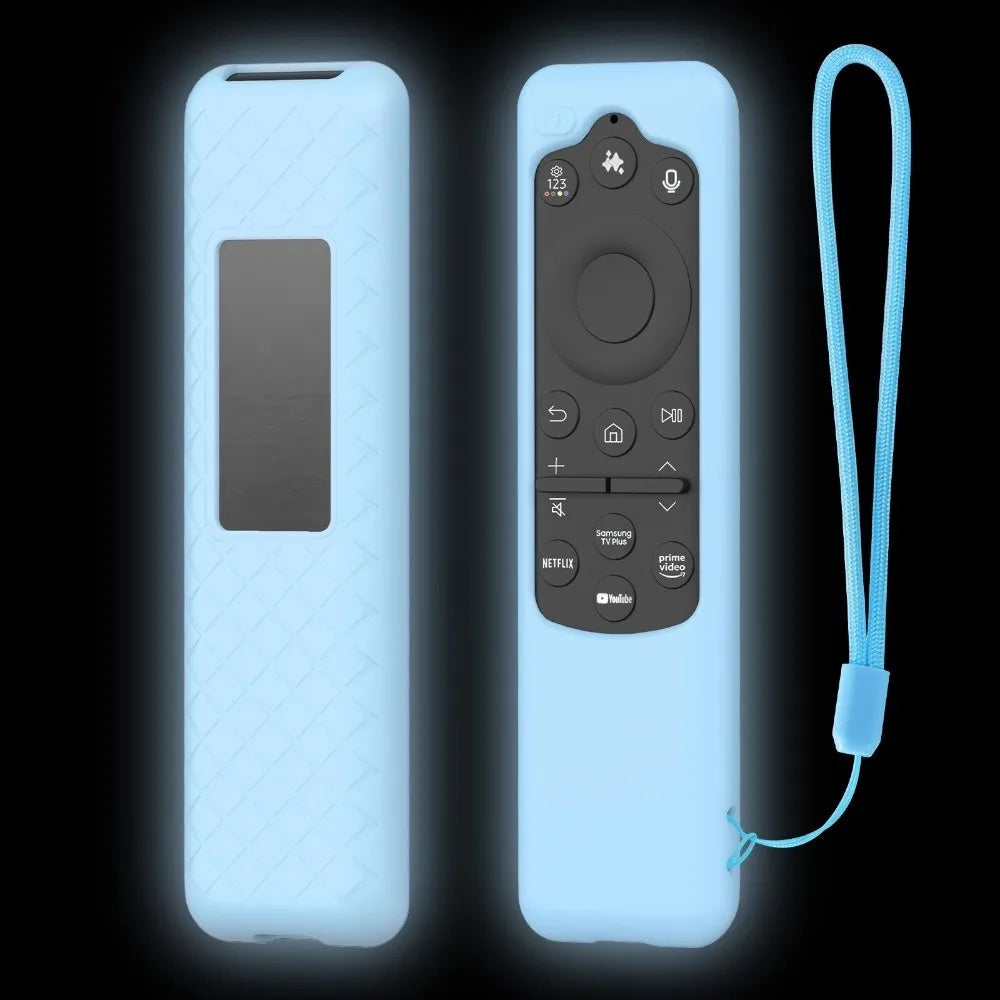 Silicone TV Remote Controller Cover with Lanyard Shockproof Protective Case Soft Shell for Samsung BN59-01432A/BN59-01480L Oasis Select Luminous Blue