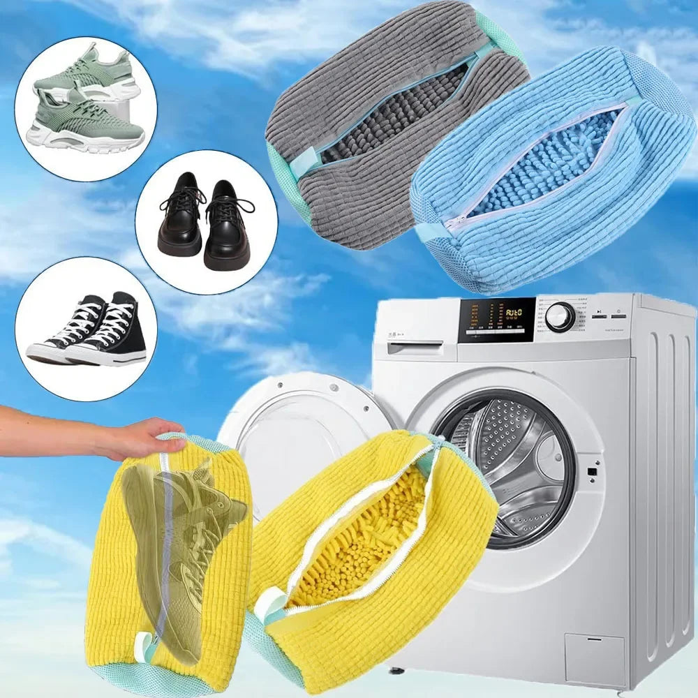 Durable Mesh Shoe Wash Bag with Zipper Rich Fluff Inside Protects Sneakers Casual Shoes in Washer Dryer Travel Storage Organizer Oasis Select