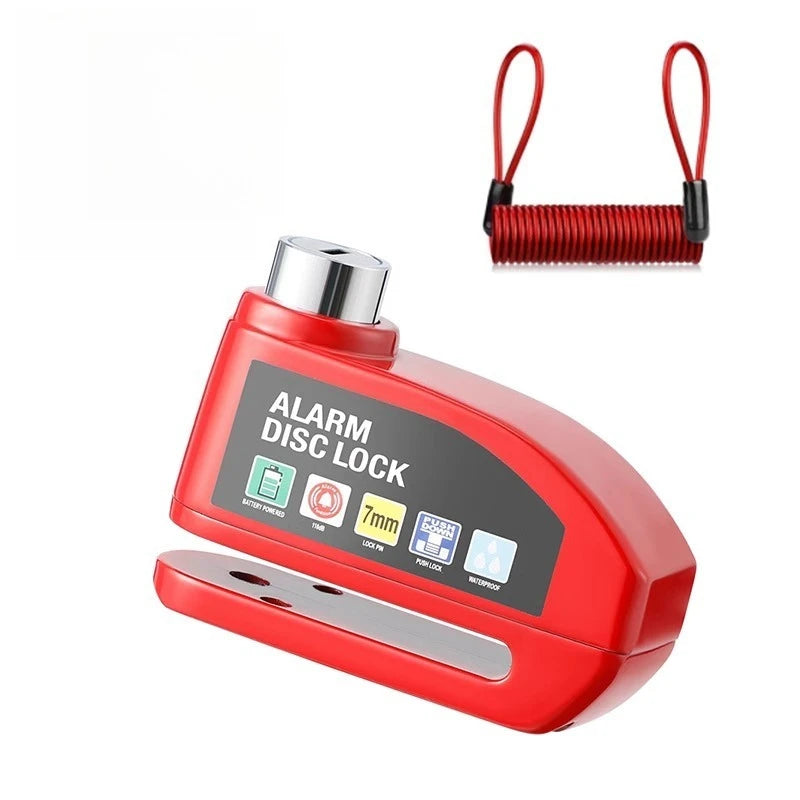 JUSTINLAU Motorcycle Alarm Disc Lock 130dB Anti-Theft Security Brake Disc Lock Waterproof Universal for Scooter Bike Motorbike Oasis Select Red-rope