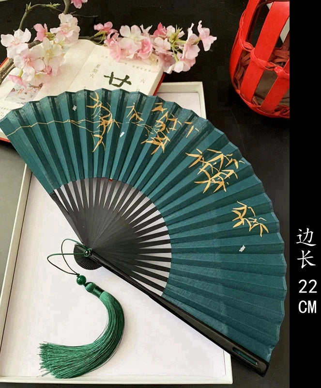 Antique Retro Portable Green Folding Fan Women's Hanfu Cheongsam