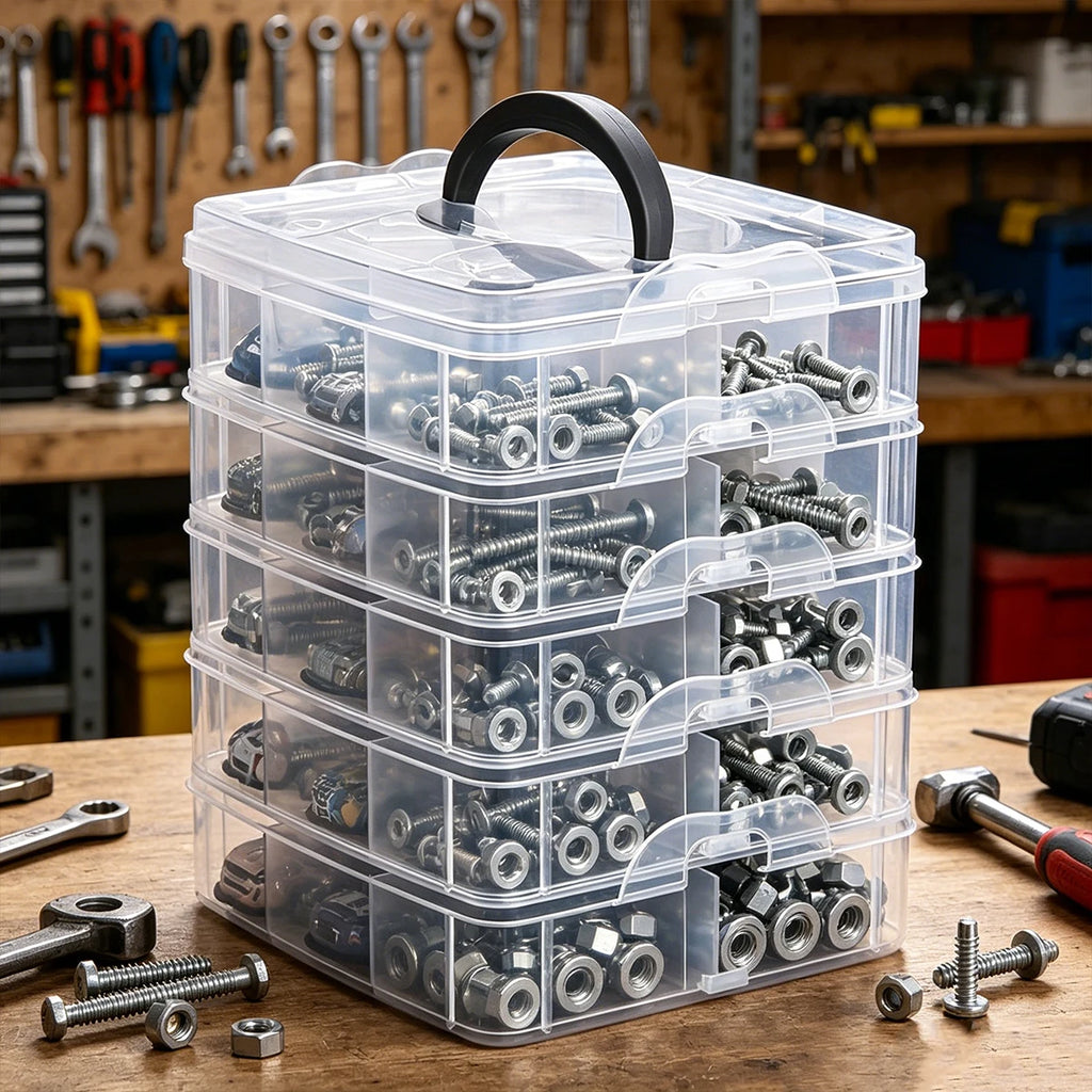 1pc Stackable Plastic Hardware Storage Box, Multi-Layer Screw Bolt Parts Sorting Box Portable Handheld Desktop Parts Storage Box Oasis Select