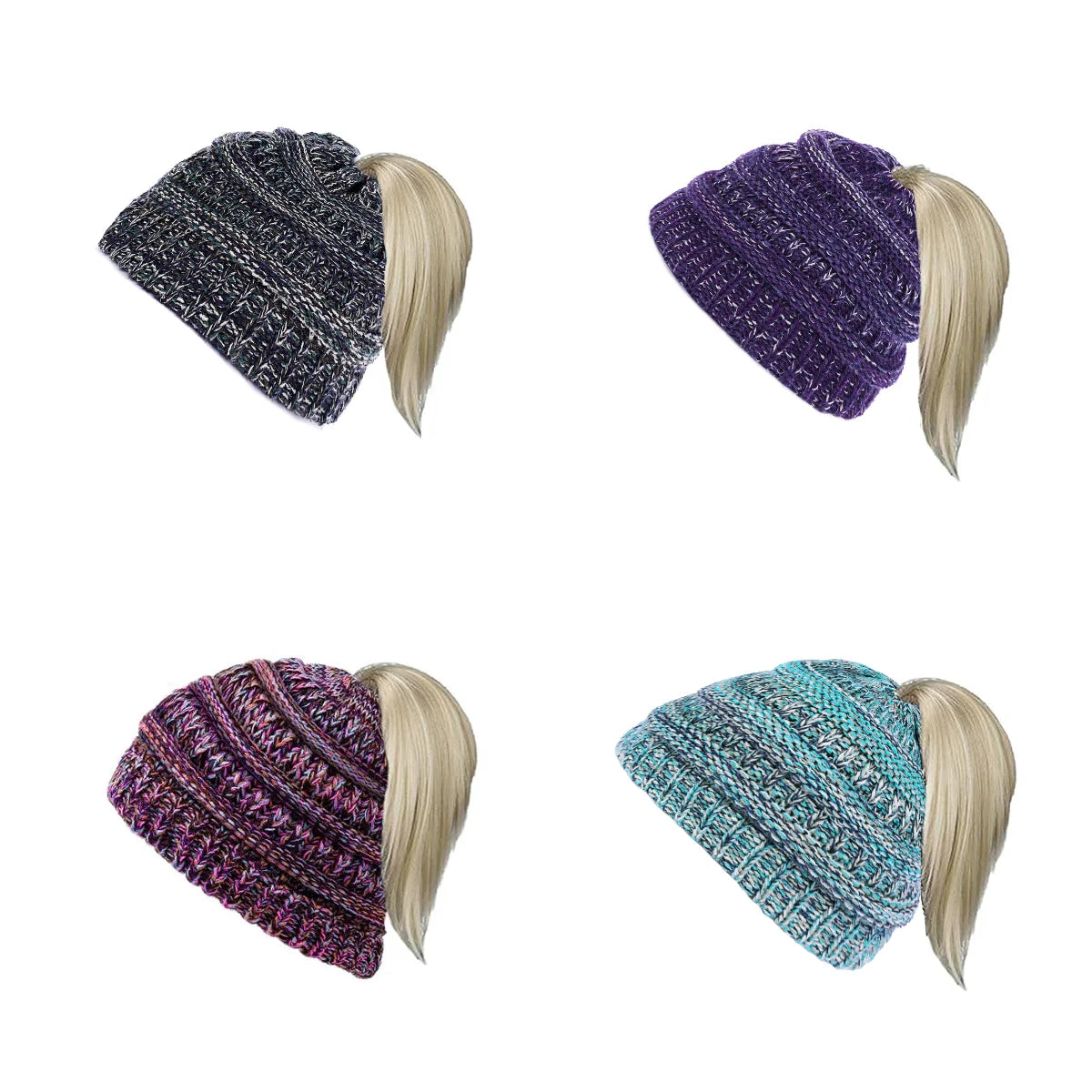 Colorful knitted hat, children's hat, empty top hat, ponytail hat, warm skull hat, dome shaped hat Oasis Select