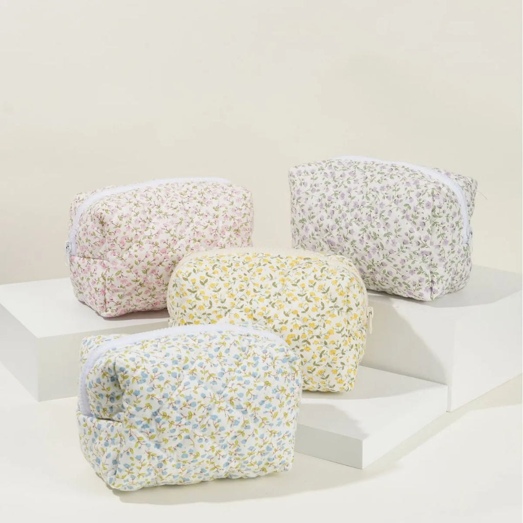 Floral Puffy Quilted Large Makeup Bag Travel Cosmetic Pouch Flower Printed Storage Organizer Makeup Accessory Oasis Select