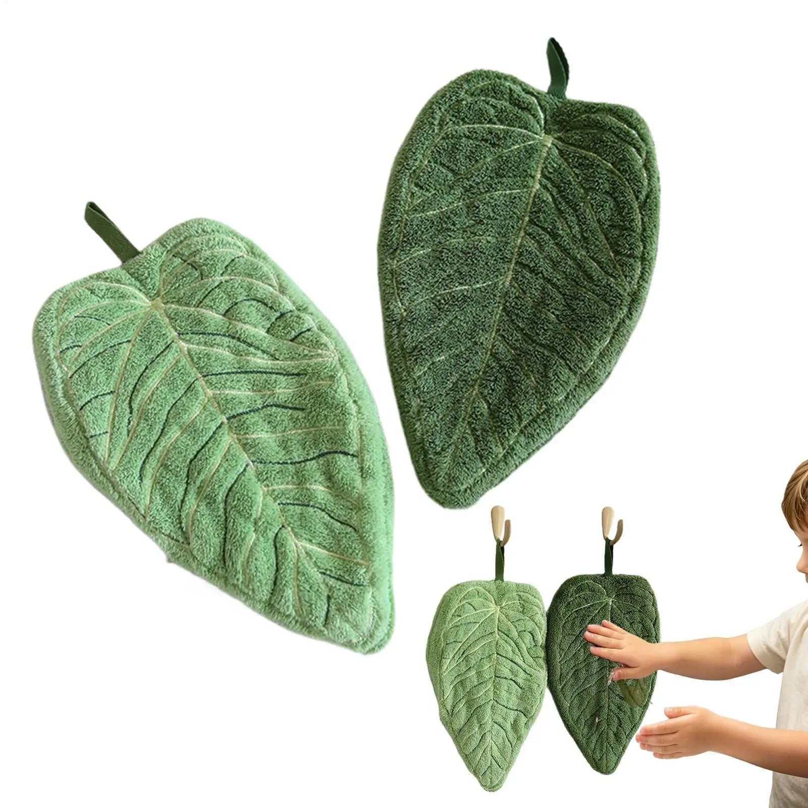 2-Pack Leaf Hand Towels – Absorbent Coral Fleece Kitchen & Bath