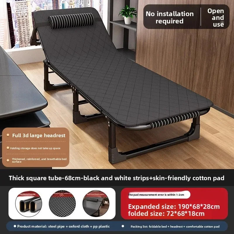Folding bed single household simple lunch break office adult march outdoor small bed escort recliner sturdy and durable Oasis Select 68-190Cm blackB