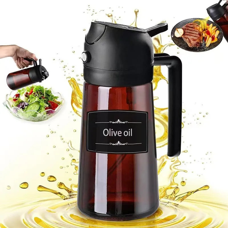 2-in-1 Glass Oil Sprayer & Dispenser, 16oz Leakproof Olive Oil Bottle for Cooking, Air Fryer, Salad, BBQ Oasis Select black