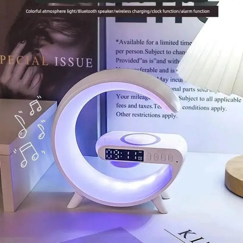 Universally Multi Functional Wireless Speaker with RGB Night Light Alarm Clock For iPhone Samsung Xiaomi Charging Station Oasis Select