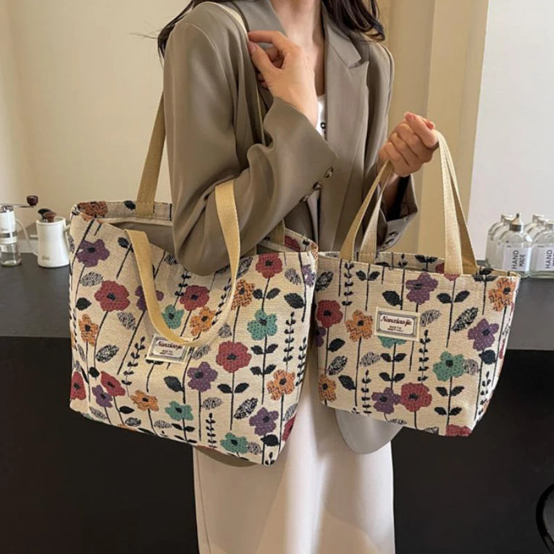 Fashion Flower Floral Printing Single Shoulder Bag Reusable Large Capacity Messenger Bags Simple Versatile Tote Bags Oasis Select