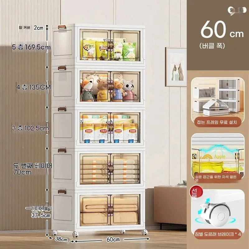 3/4/5 Layers Multifunction Folding Living Room Cabinet Closet Organizer With Wheel Stackable Sundries Large Capacity Storage Box Oasis Select 60cm wide- 5Layers