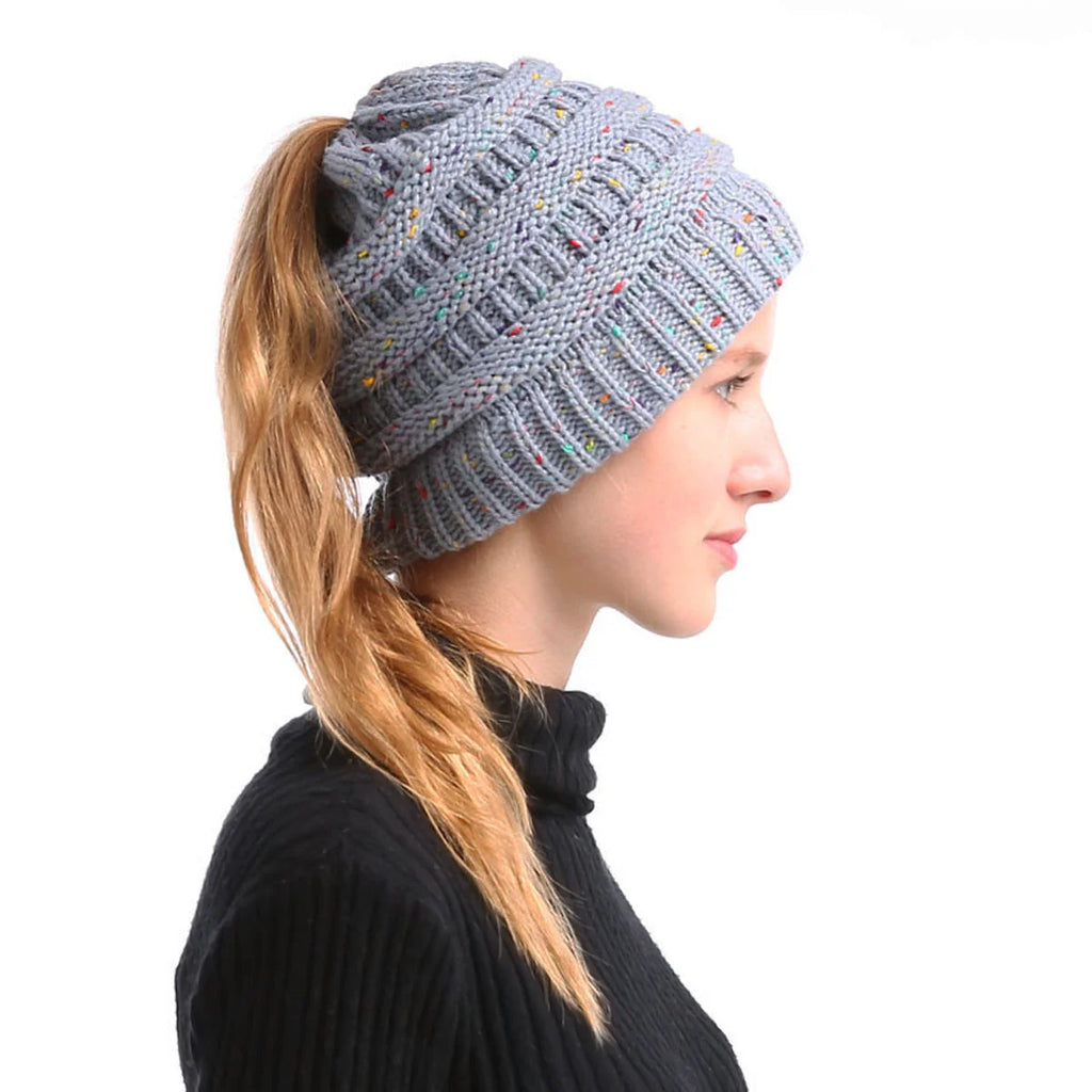 Mixed color hollow top hat with large brim, knitted ponytail, parent-child hat, yarn and yarn versatile Oasis Select 9