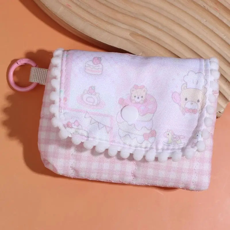 Cute Sweet Plaid Coin Bag Cartoon Versatile Money Change Pouch Earphone Storage Bag Small Wallet For Women Gifts Oasis Select Pink