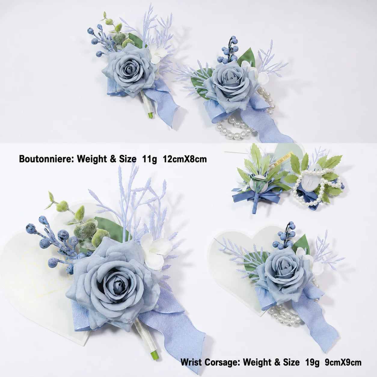 Blue Wedding Ribbion Wrist Corsage Boutonnière Fleur Artificielle Mariage Men Groom Fiori Da Polso Oasis Select
