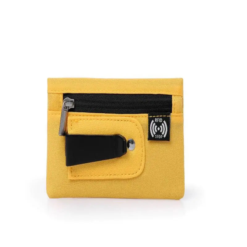 Rfid Credit Card Holder Men Wallets Luxury Nylon Slim Wallet Zipper Key Card Case Male Tactical Purse Coin Purse With Carabiner Oasis Select Yellow