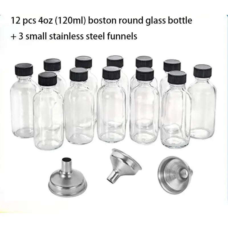 12-Pack 2oz Clear Glass Bottles with Lids & Funnels – 60ml