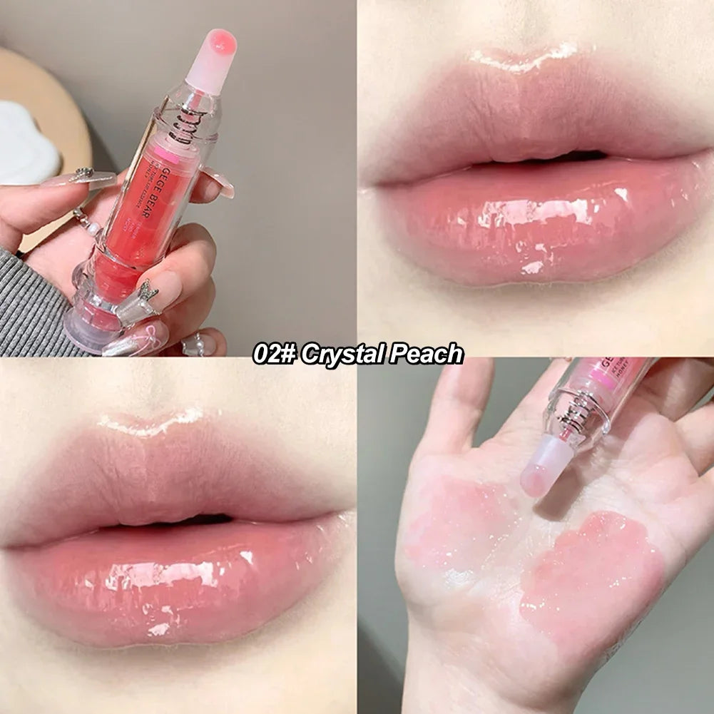 Plumping Lip Gloss Syringe Shape Hydrating Glass Water Shine Lip Oil Non-sticky Moisturizing Nude Pink Lip Tint Oasis Select 02