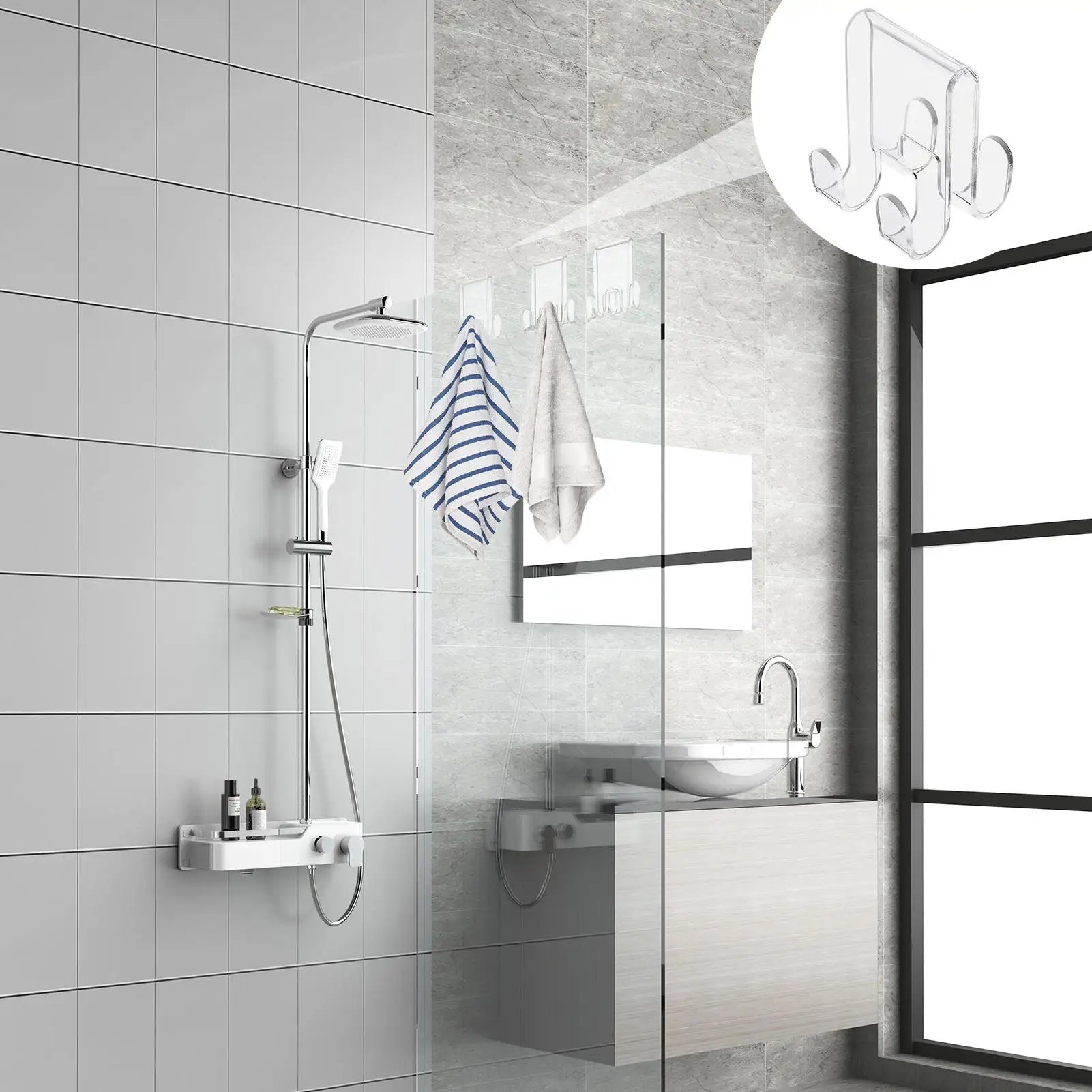 Over Glass Door Hook for Bathroom Glass Door Hooks Towel Hanger Transparent Storage Tool for Washcloth Robe Clothes and Towel Oasis Select