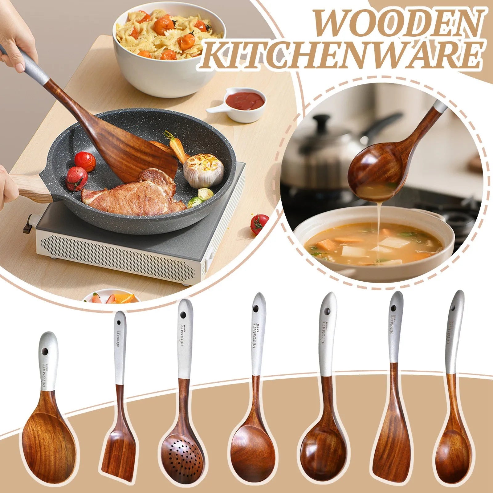 Teak Wood Kitchen Utensil Set – Spoon, Ladle & Skimmer Wooden Cooking Utensils Oasis Select
