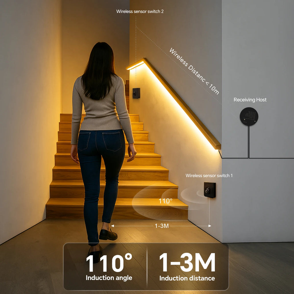 24V Wireless PlR Motion Sensor COB LED Neon Strip NightLight for Bed Bathroom Stair Hallway Lighting 3/5/10m Solid Silicone Tape Oasis Select