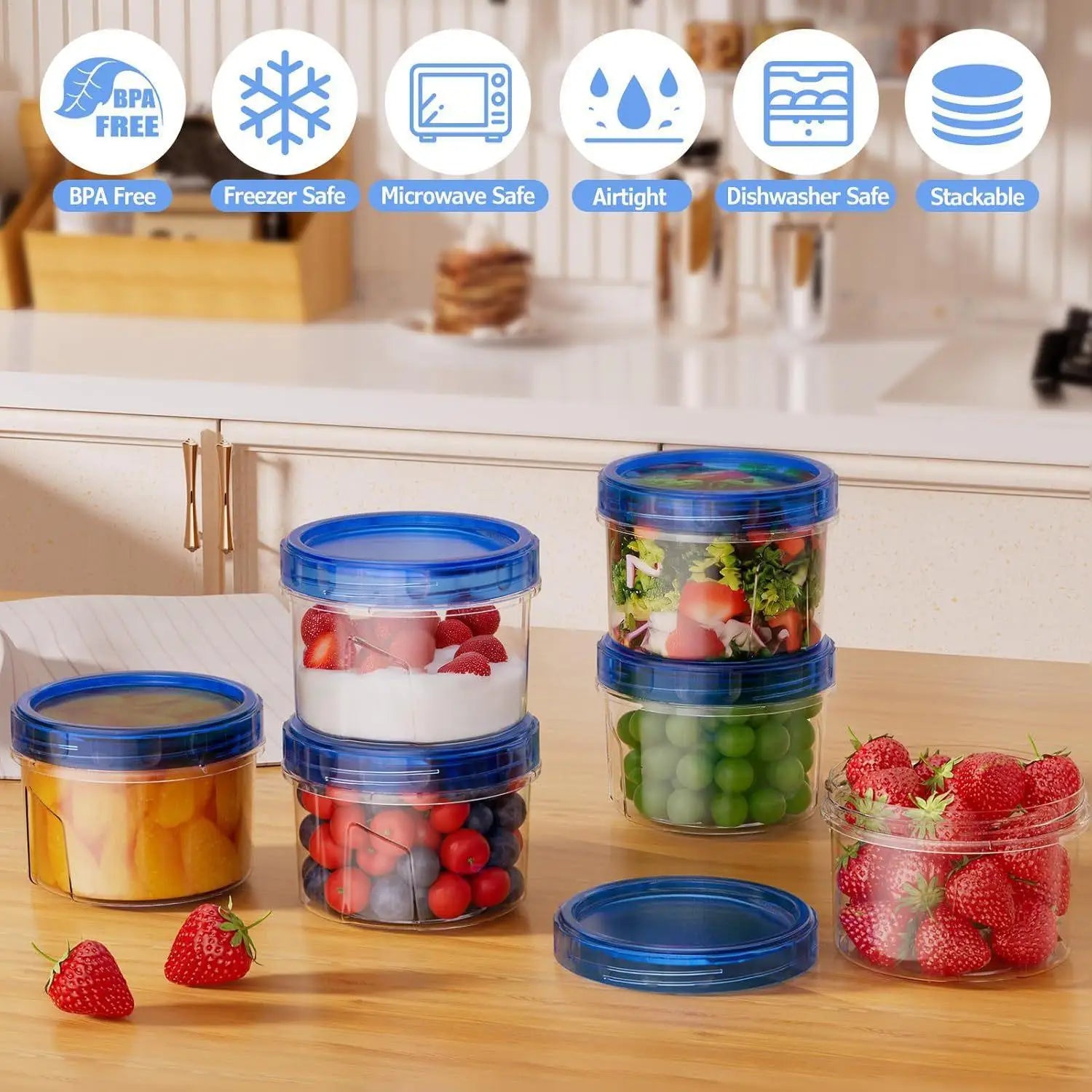 6Pcs Round Food Fresh Keeping Box Kitchen Refrigerator Storage Container Fruits Snacks Sealed Jar Food Storage Box with Lids Oasis Select