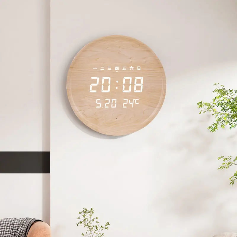 Living room household fashion creative hole free hanging wall electronic light luxury Nordic simple modern wooden wall clock Oasis Select
