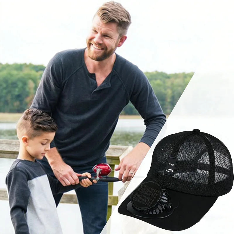 Solar Powered Cap with Fan Summer Breathable Mesh Sun Protection Outdoor Baseball Hat for Men USB Rechargeable Cooling Headwear Oasis Select