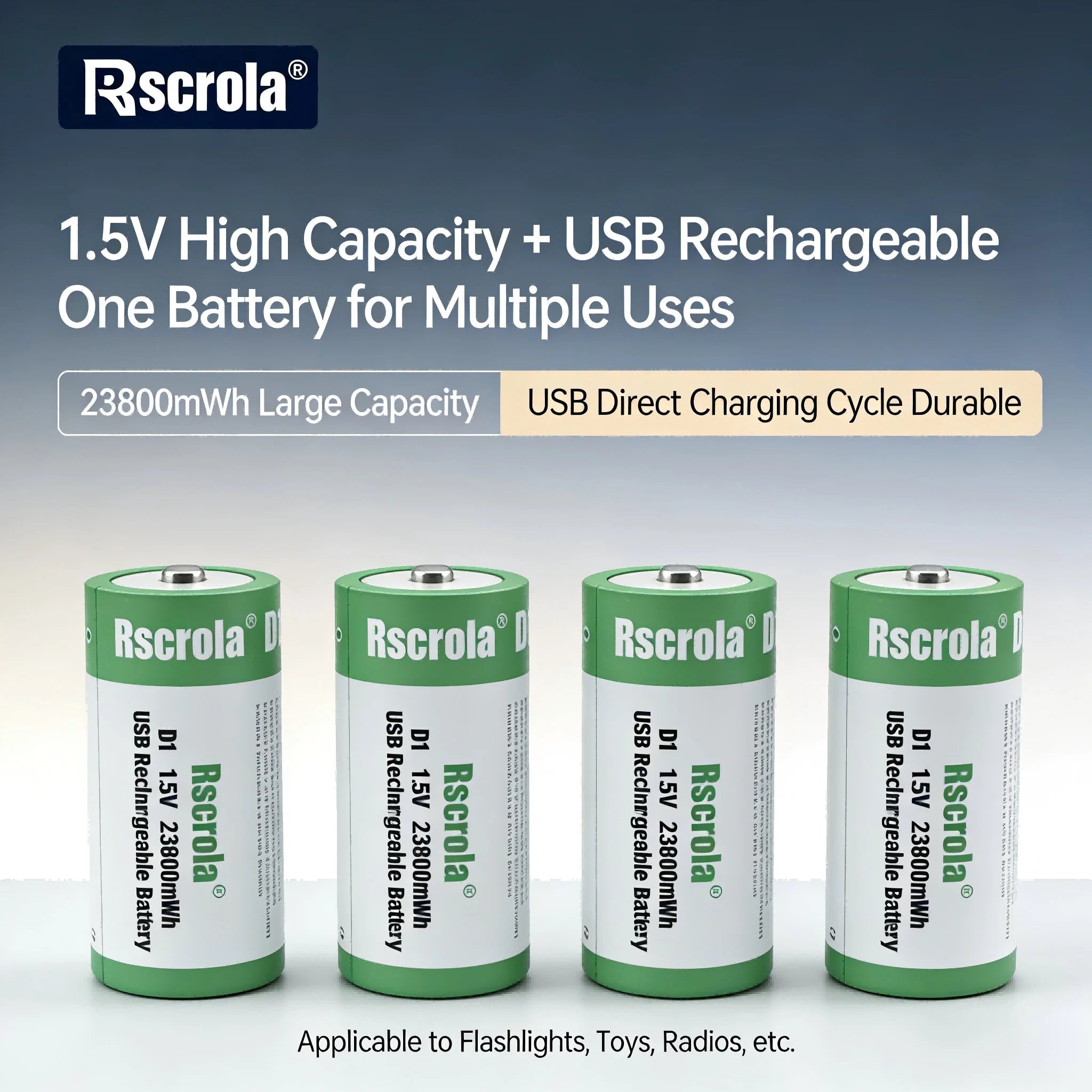 1.5V Constant Voltage Output D Size Rechargeable Batteries,Cost-Saving with Cycle Charging,Stable/large capacity/high cycle life Oasis Select