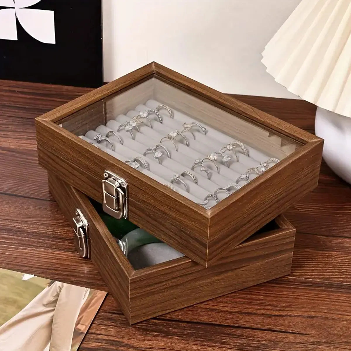 1pc,Vintage jewelry storage box, covered jewelry box, ring box, earrings, bracelets, necklaces solid wood display box Oasis Select