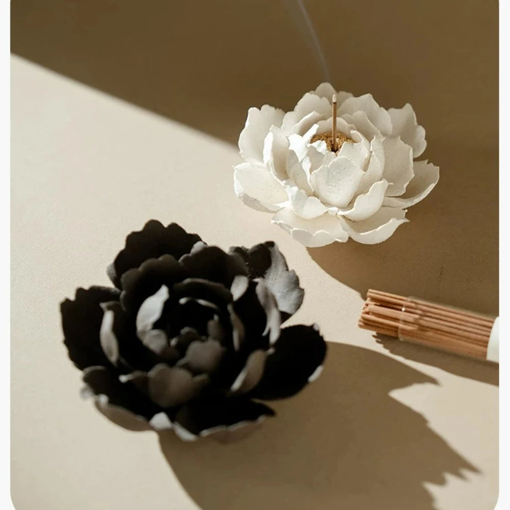 Ceramic Handmade Camellia Incense Holder Hand Pinched Indoor Decor Incense Base for Stick Incense Home Aromatherapy Ornament Oasis Select