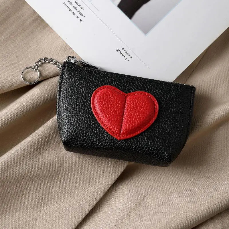 Heart-Shaped PU Leather Coin Purse Keychain Wallet for Women