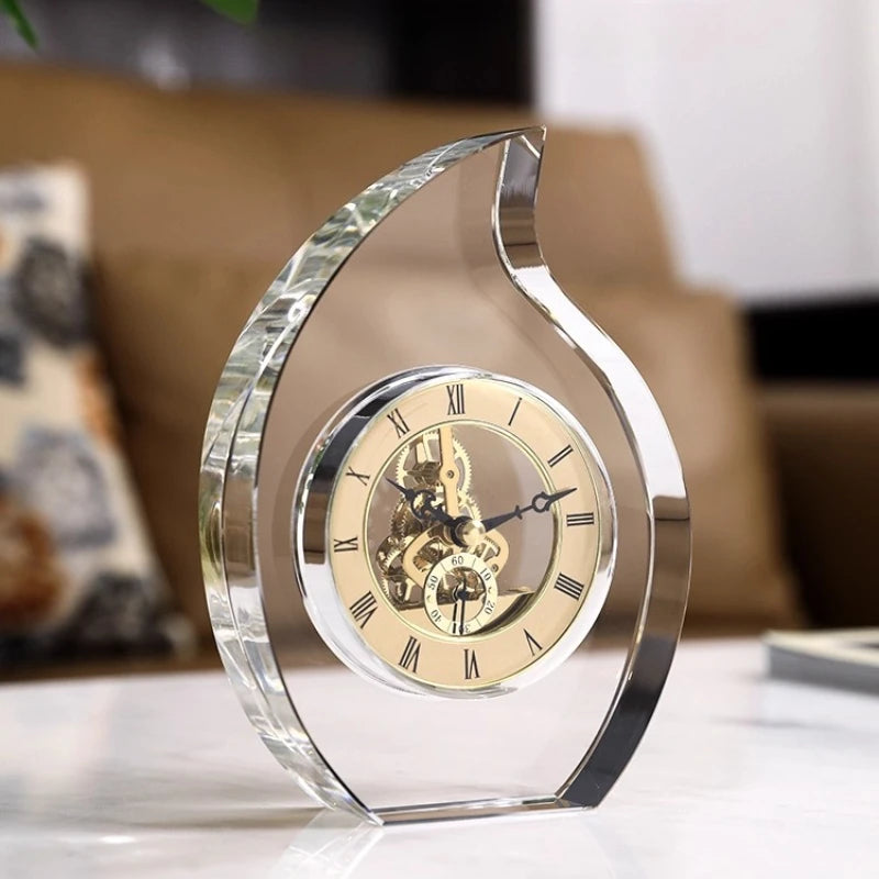 Modern Minimalist Glass Clock Living Room Creative High-end Pendulum Clock Mechanical Placement of Ornaments Oasis Select