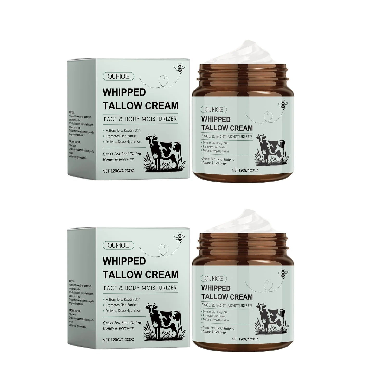 Whipped Tallow Cream Deep Nourish Fade Fine Lines Anti Aging Brighten Improve Dryness Natural Tallow Facial Moisturizing Cream Oasis Select 2 x 120g Boxed