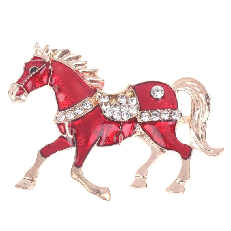 Classic Rhinestone Horse Brooches For Women Versatile Animal Lapel Pins Clothing Corsage Jewelry Accessories New Year Gifts Oasis Select Red
