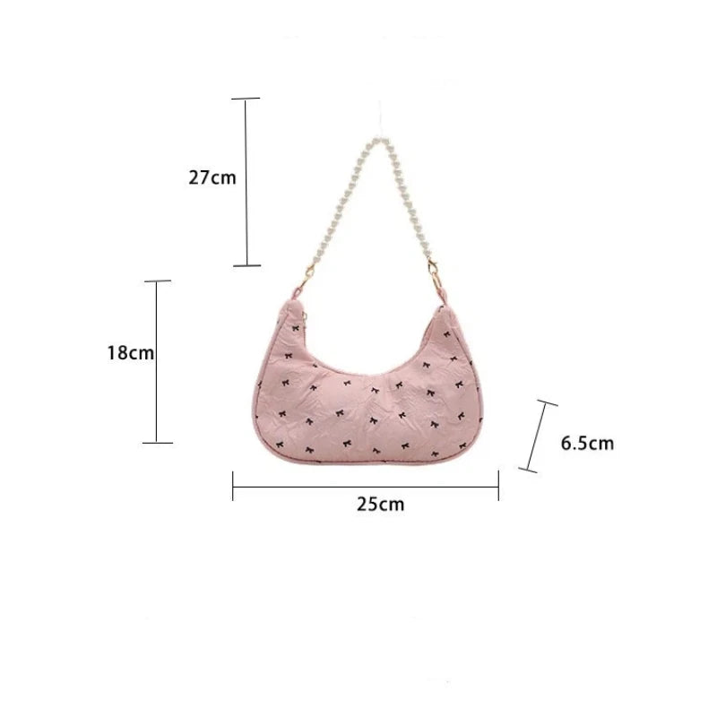 Women's Wrinkled Bow Baguette Shoulder Bag | Elegant Handbag