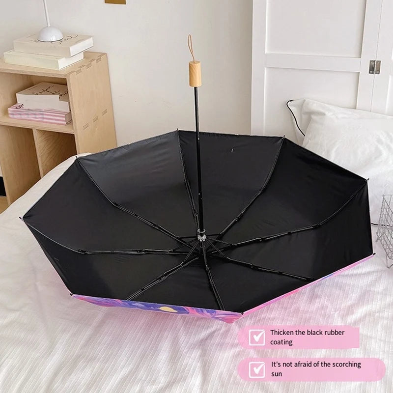 Folding Cartoon Cat Pink Umbrella Professional Sunscreen and UV Protection Umbrella Suitable for Both Sun and Rain Automatic Oasis Select