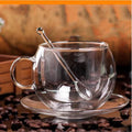 150/300ml Double Bottom Wall Glass Coffee Cup Whiskey Tea Thermal Heat Resistant Cocktail Vodka Shot Wine Mug Tumbler Set Oasis Select Cup-Saucer-Spoon 150ml