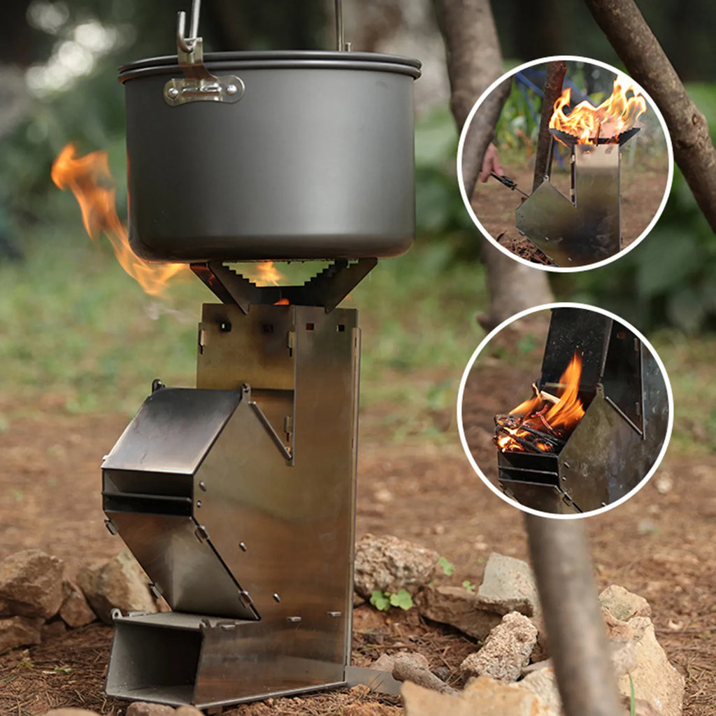 Camping Mini Wood Stove Portable Tent Firewood Stove Detachable Wood Burner Stainless Steel Rocket Stoves Picnic Pocket Grill Oasis Select