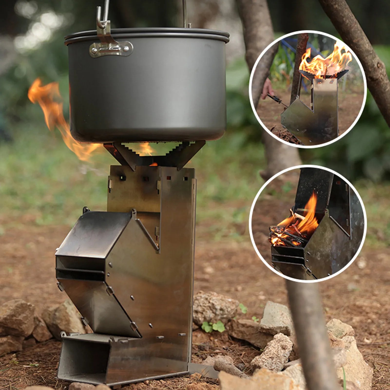 Camping Mini Wood Stove Portable Tent Firewood Stove Detachable Wood Burner Stainless Steel Rocket Stoves Picnic Pocket Grill Oasis Select