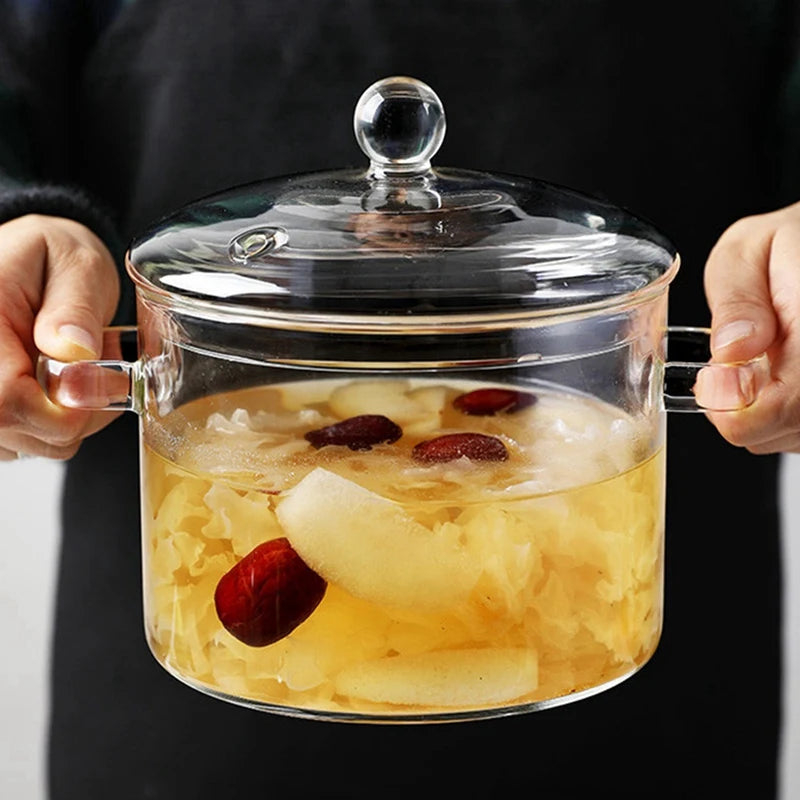 WISH Glass Pots For Cooking On Stove - 1.9L/64Oz - Heat-Resistant Glass Cooking Pot With Lid, Microwave And Dishwasher Safe Oasis Select