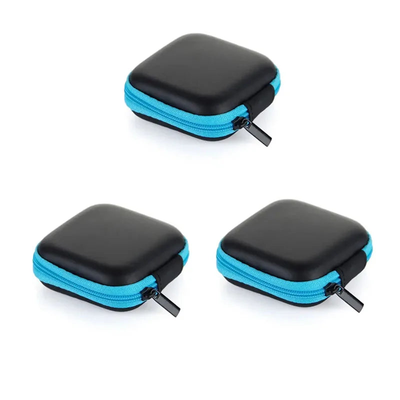 1/3Pcs Zipper Storage Bag For Wired Earphone Data Cable Mini Portable Small Square Bag For AirPods Key Money Bag Protector Case Oasis Select 3pcs Blue