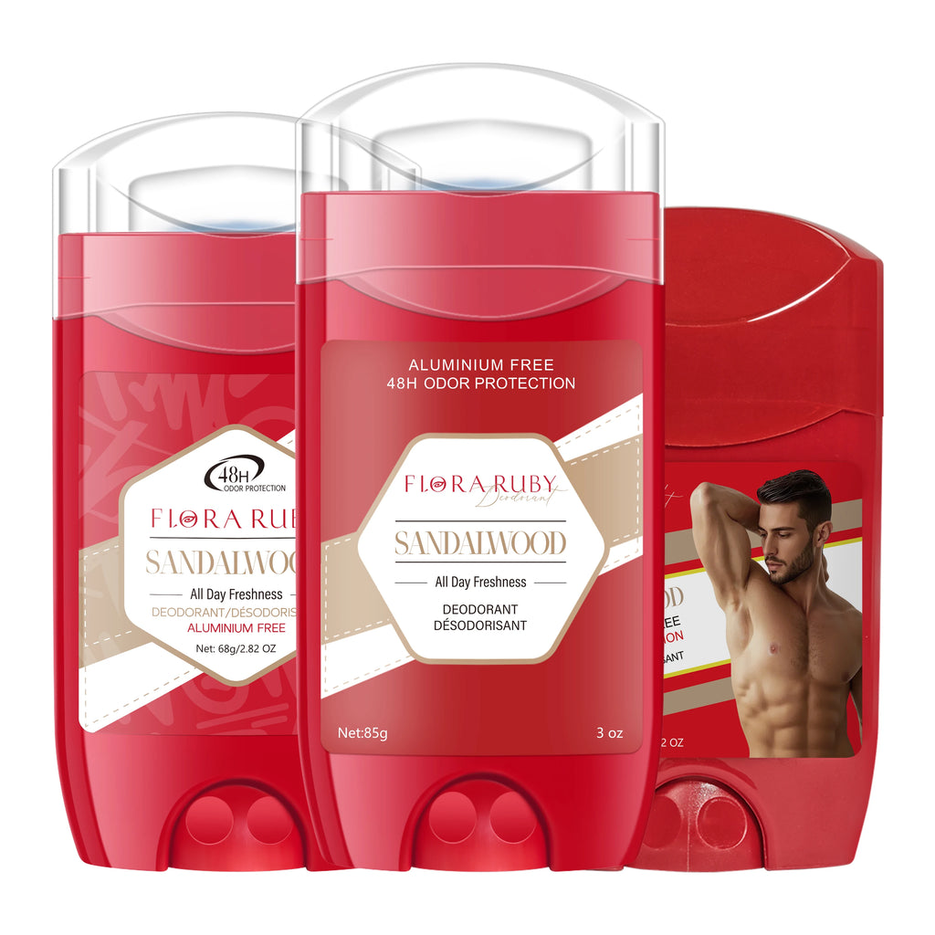 3PCS FLORA RUBY Men's Aluminum-Free Body Deodorant Stick, refreshing and moisturizing without being sticky, removes body odor Oasis Select Sandalwood