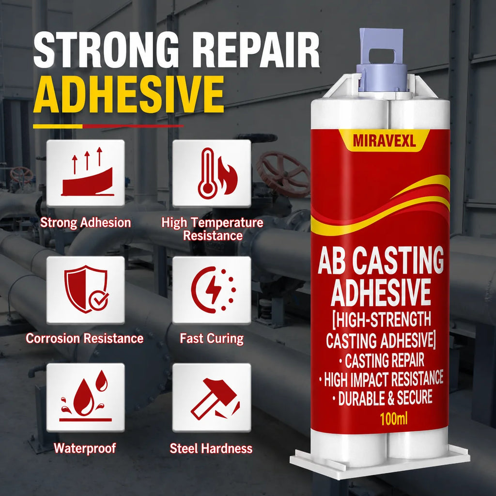 Heavy Duty High Temp Metal Repair Paste Strong Liquid Welding Filler AB Casting Adhesive Kit With Scraper Gloves & 2 Nozzles Oasis Select