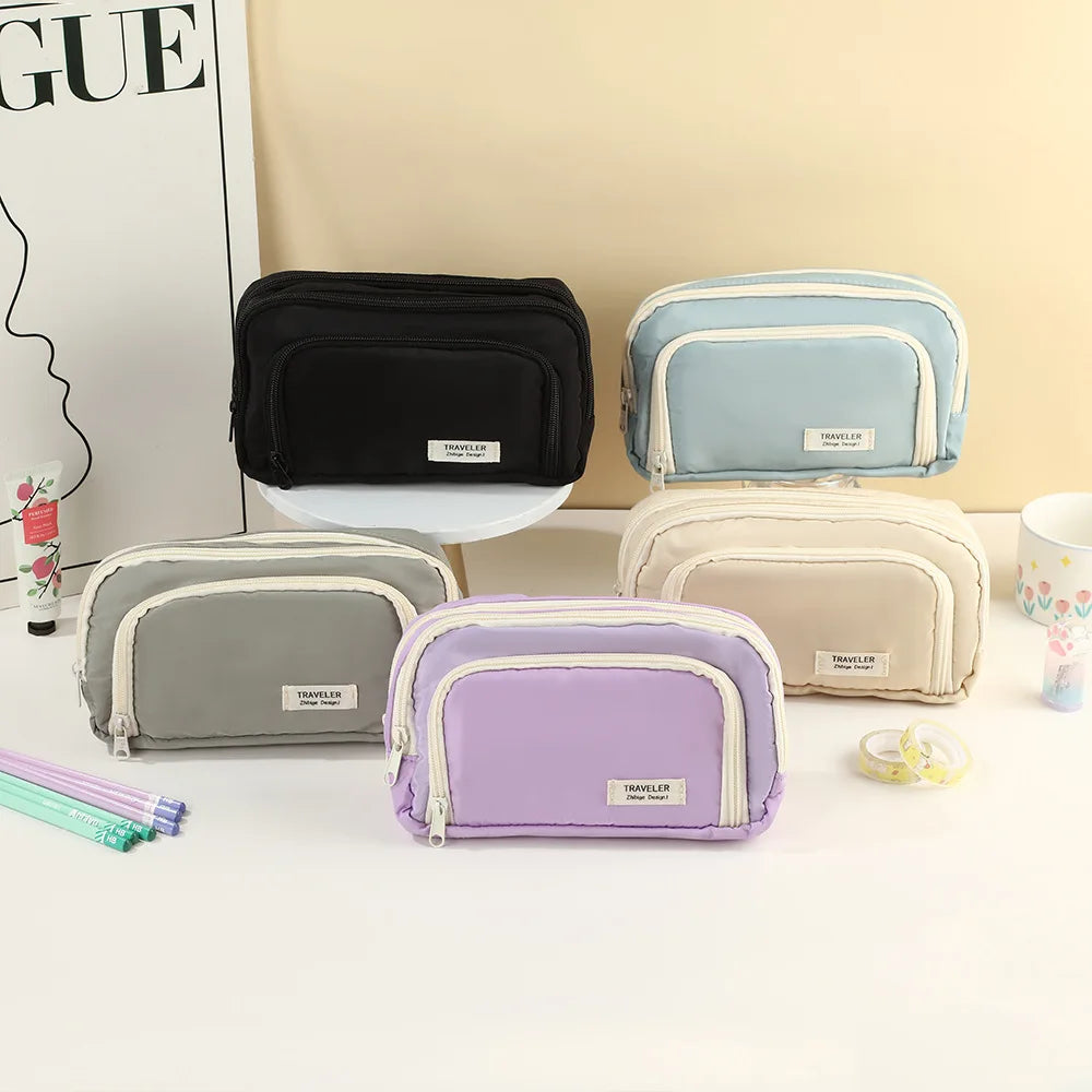 Japanese Minimalist Pencil Case Large Capacity Oxford Fabric Student Pouch for School Girl Teens Middle High School Supplies Oasis Select