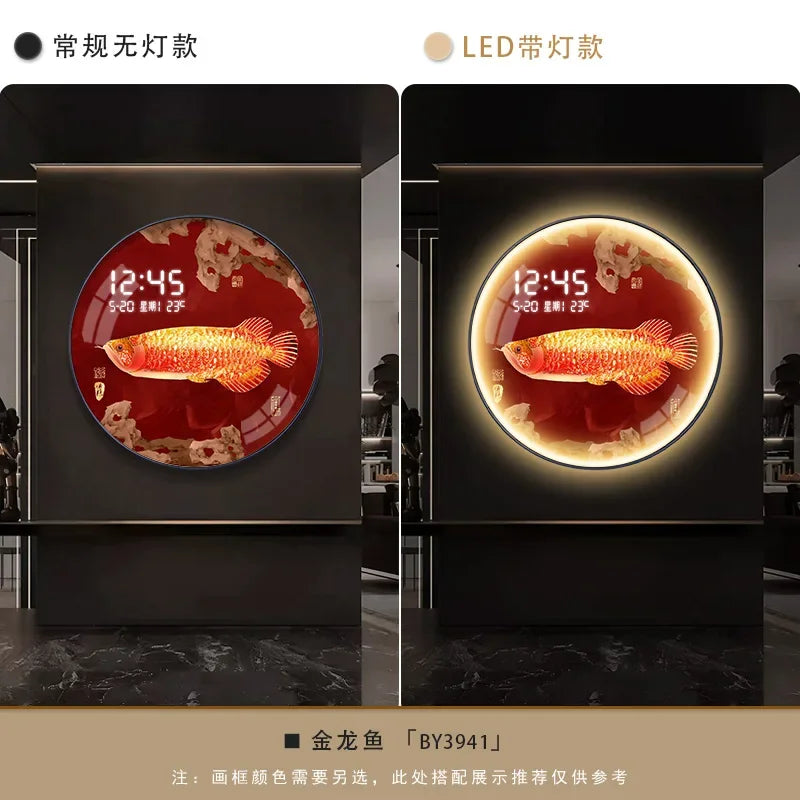 New Chinese Circular Persimmon Ruyi Electronic Wall Clock Living Room Porch Decorative Painting Hanging Wall Clock Wall Decor Oasis Select BY3941 50cm
