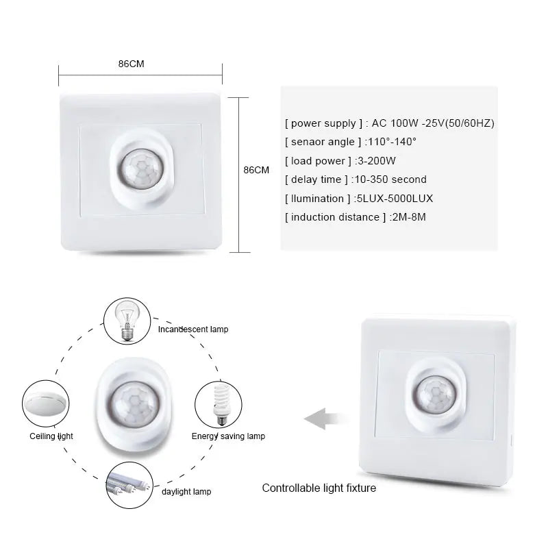 PIR Motion Sensor Switch AC110V-220V | Auto Infrared Light Motion Sensor Switch Oasis Select