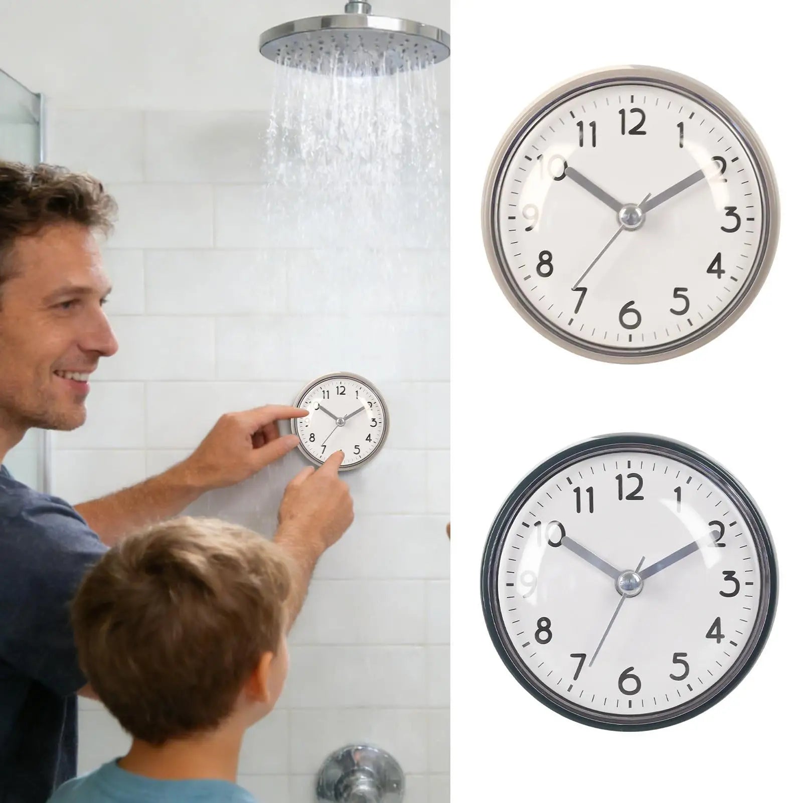 Mini Sucker Suction Cup Wall Clock Silent Waterproof Anti-Fog Small Clock for Bathroom Kitchen Toilet Wall Hanging Decoration Oasis Select
