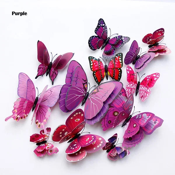 New 12/24pcs 3D Butterfly Wall Stickers Home Christmas Wedding Decoration Photography Props Magnetic Refrigerator Magnets Oasis Select 12Pcs purple